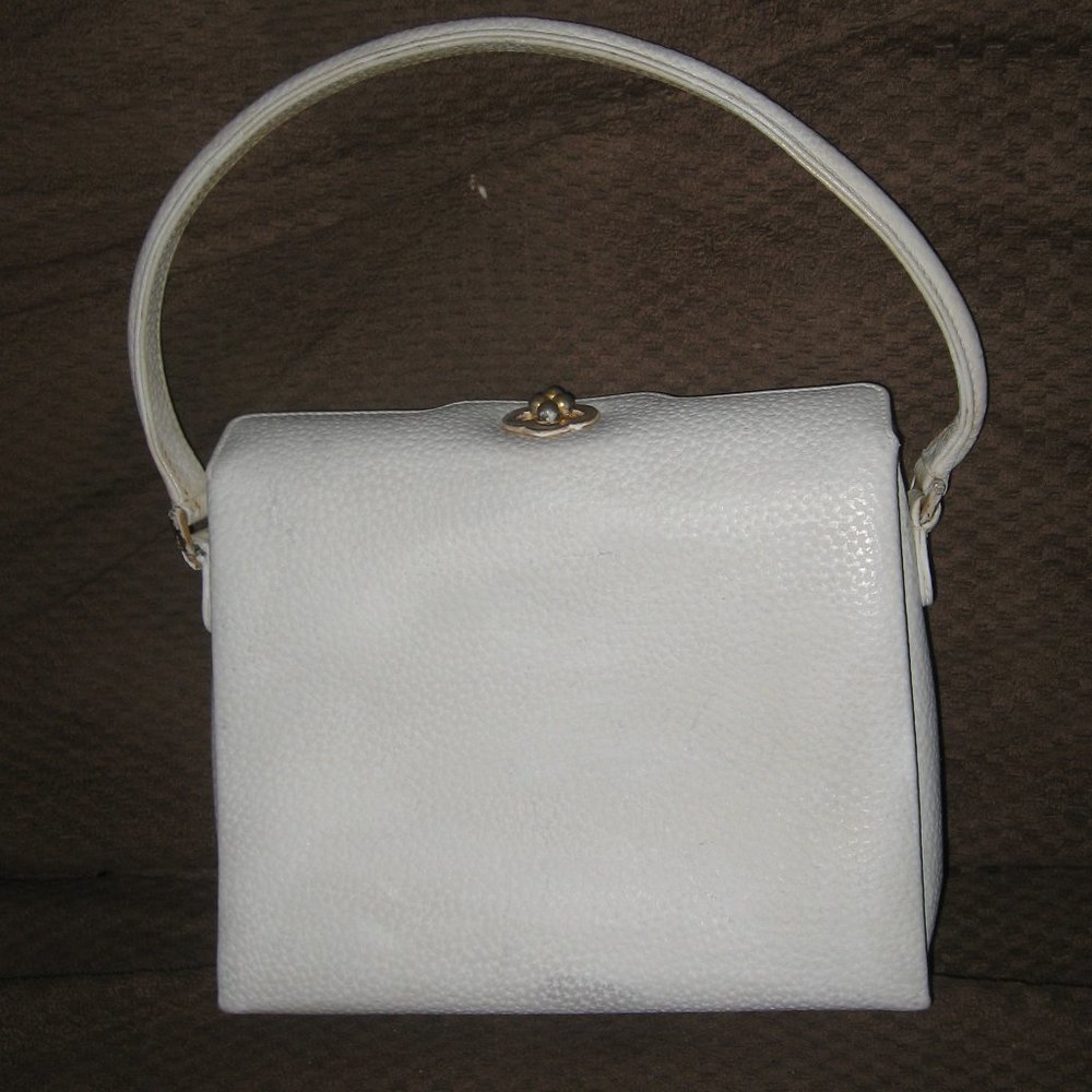 ❤️60s GUCCI TOP HANDLE BAG Purse Pebbled White Leather +Gucci Crest …